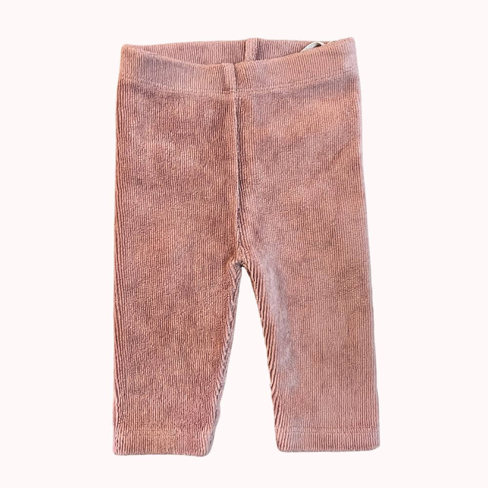 Legging bébé en velours côtelé rose, taille élastiquée, taille 3 mois.