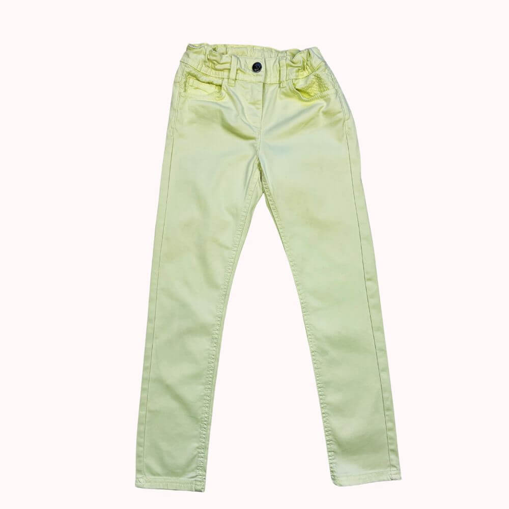 Pantalon jaune clair pour enfant 8 ans, coupe slim avec taille ajustable, marque Tape à l’Œil.