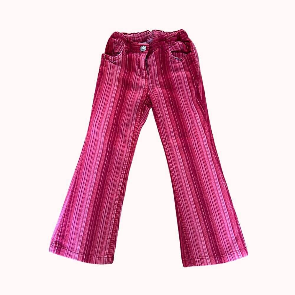 Pantalon a rayures de différents tons de roses , bas évasé.