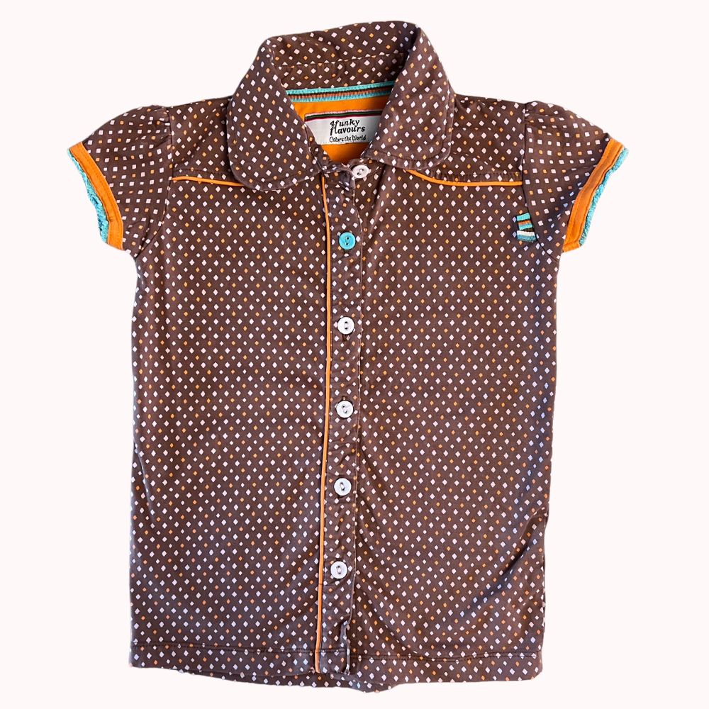 POLO MARRON MOTIFS GEOMETRIQUES - 4FUNKY FLAVOURS- 7-8 ANS (122-128)