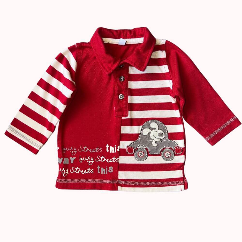 POLO ROUGE AVEC MOTIF VOITURE 6 MOIS