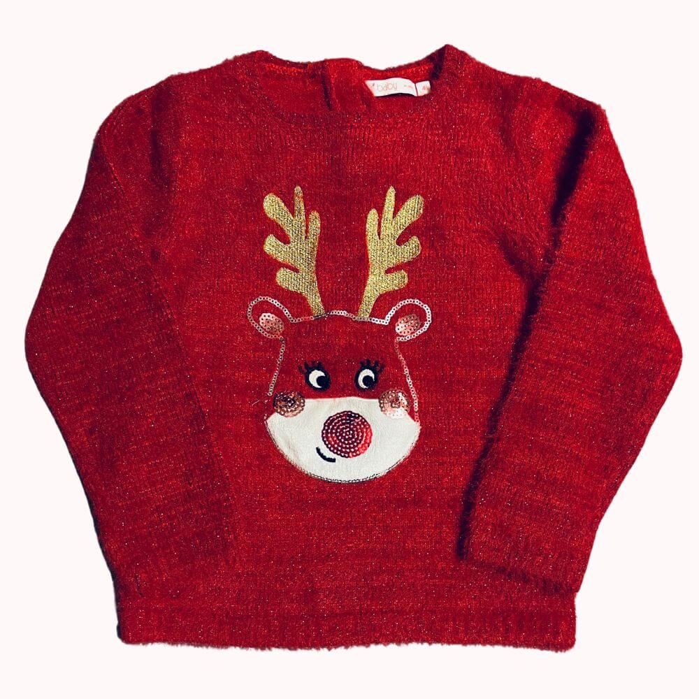 PULL ROUGE DE NOEL "MOTIF RENNE" -GEMO- 4 ANS