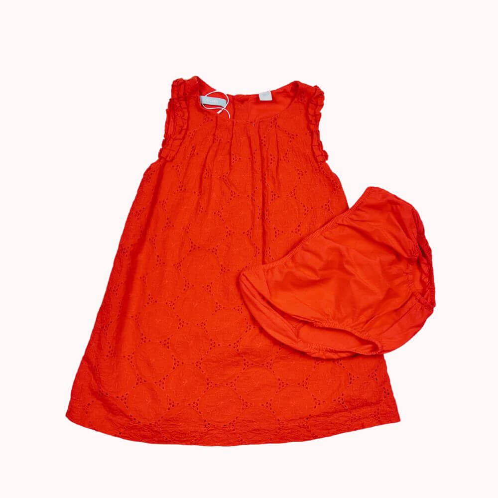 ROBE EN BRODERIE ANGLAISE ROUGE COQUELICOT -OBAÏBI- 23 MOIS