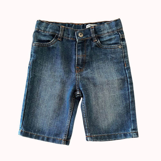 : Bermuda en jean bleu pour enfant, modèle Vertbaudet, taille 8 ans, avec taille ajustable et bouton pression.
