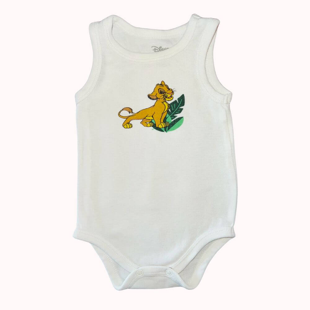 : Body bébé sans manches blanc Disney Le Roi Lion avec motif Simba, taille 3 mois, vêtement bébé de seconde main.