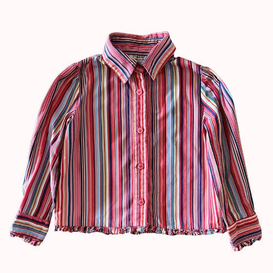Chemise enfant fille 4 ans H&amp;M à rayures multicolores avec boutons roses.