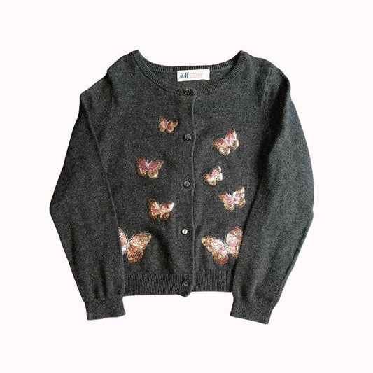 GILET GRIS- H&M- MOTIFS PAPILLONS 2 ANS