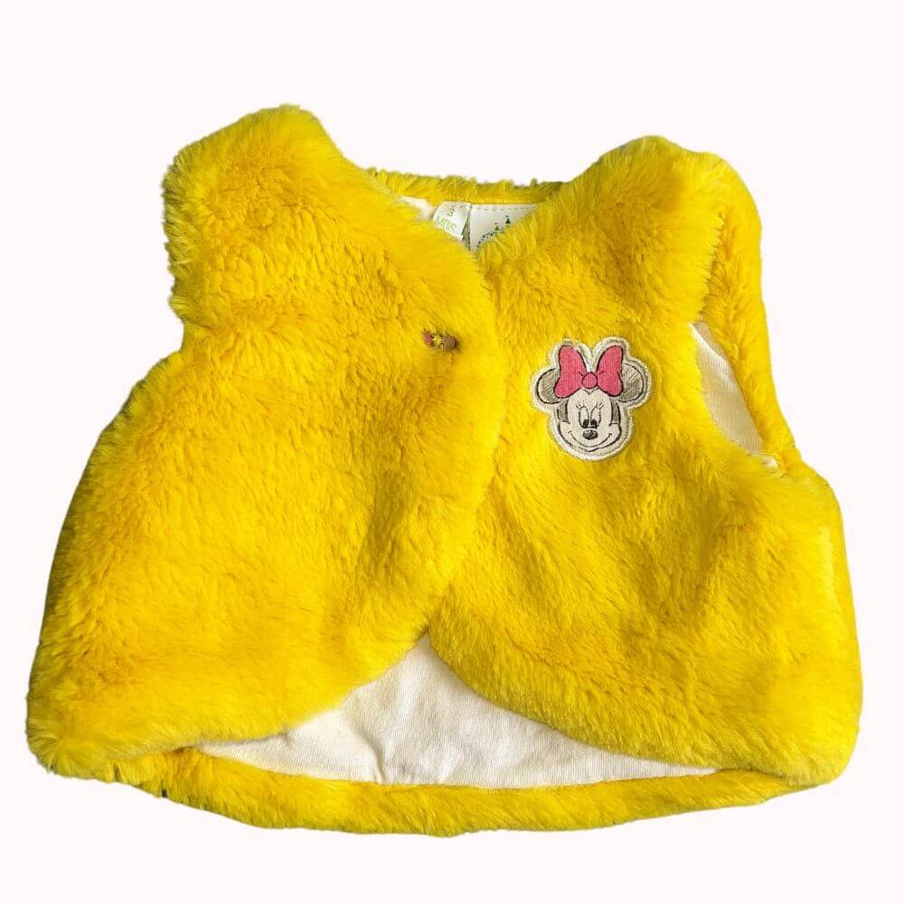 GILET JAUNE FAUSSE FOURRURE SANS MANCHES -DISNEY- 3 MOIS