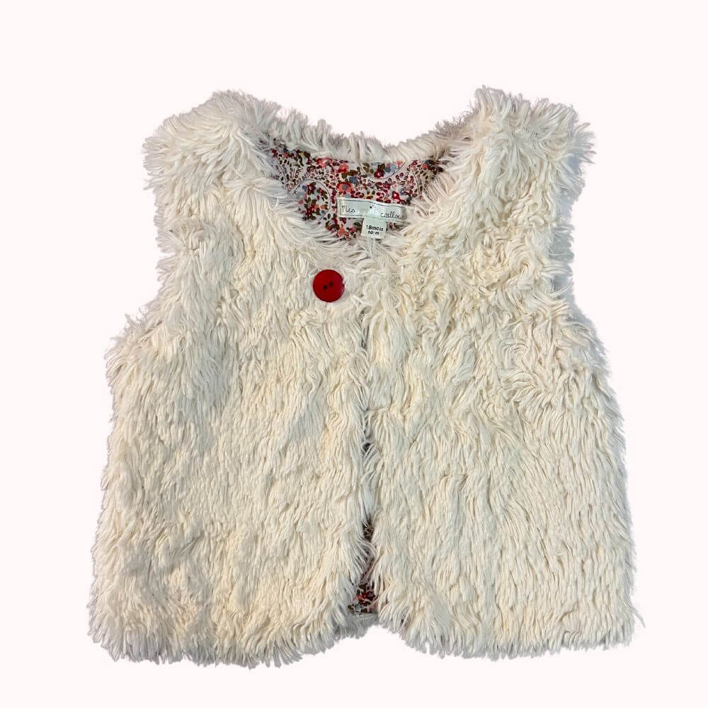 GILET ECRU SANS MANCHES EN FAUSSE FOURRURE -MES PETITS CAILLOUX- 18 MOIS