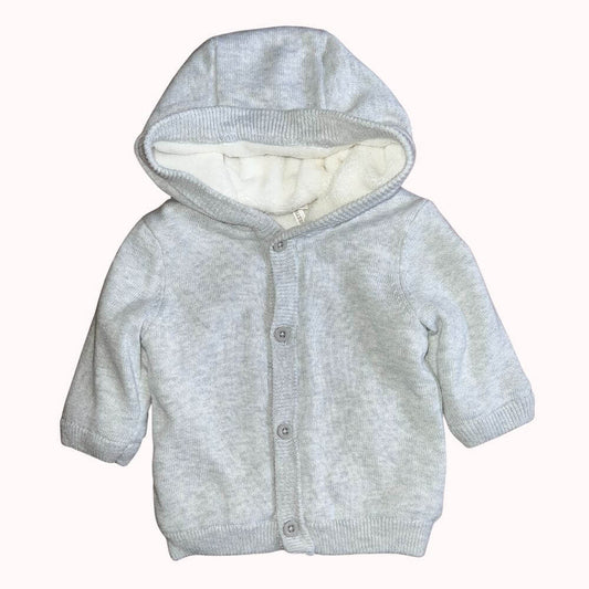 gilet tricot gris clair doublé de peluche avec capuche, marque Orchestra, taille 1 mois