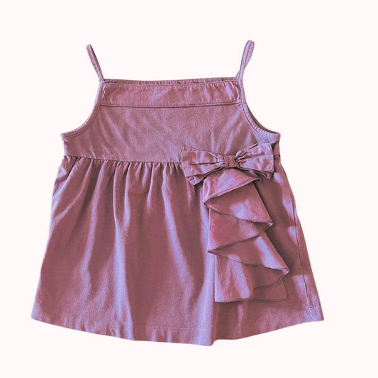 Haut à bretelles vieux rose pour fille, orné d’un nœud et de volants, taille 8 ans, marque Vertbaudet.