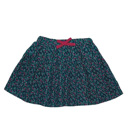 Jupe en velours vert à fleurs roses avec taille ajustable et noeud rose décoratif 