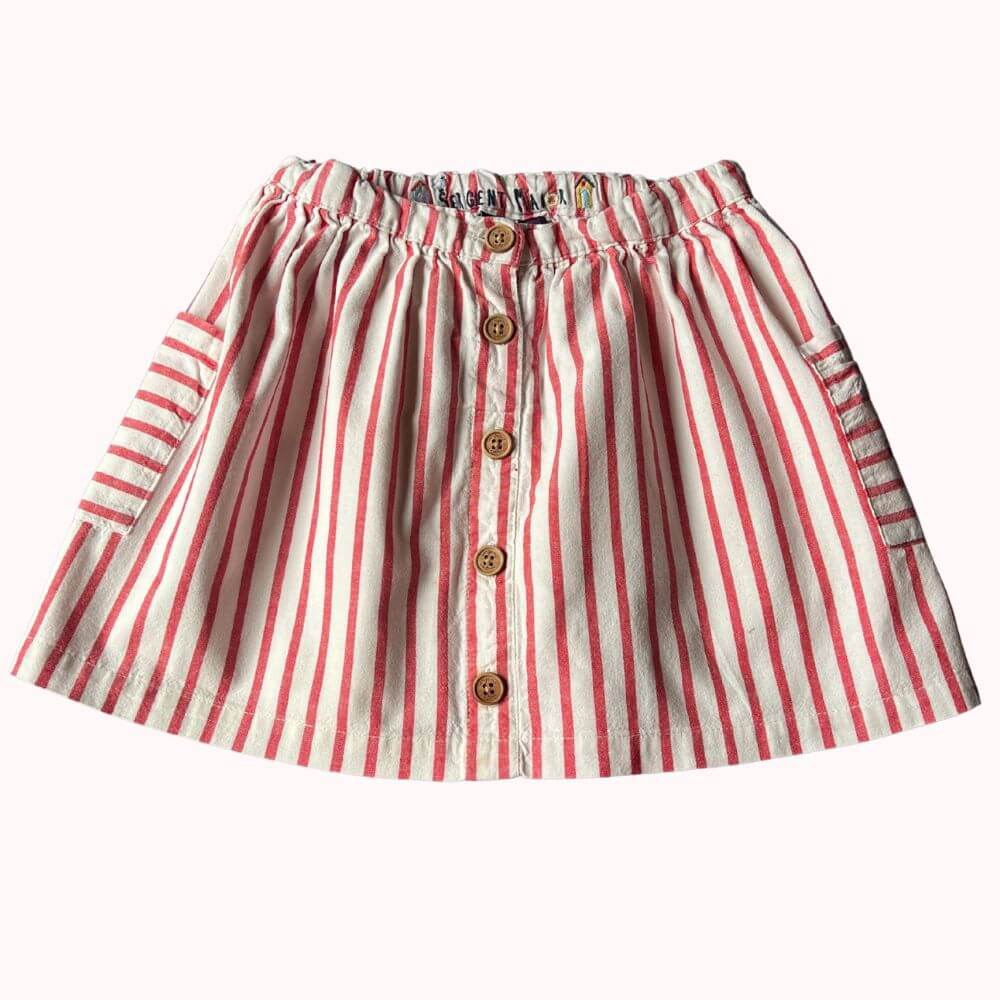 Jupe blanche à rayures rouges Sergent Major, taille 5 ans, avec taille ajustable, poches et boutons décoratifs.