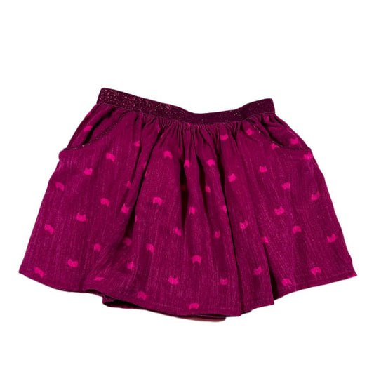 Jupe rose foncées motif petites tête de chats plus clair,  taille élastique ton sur ton.