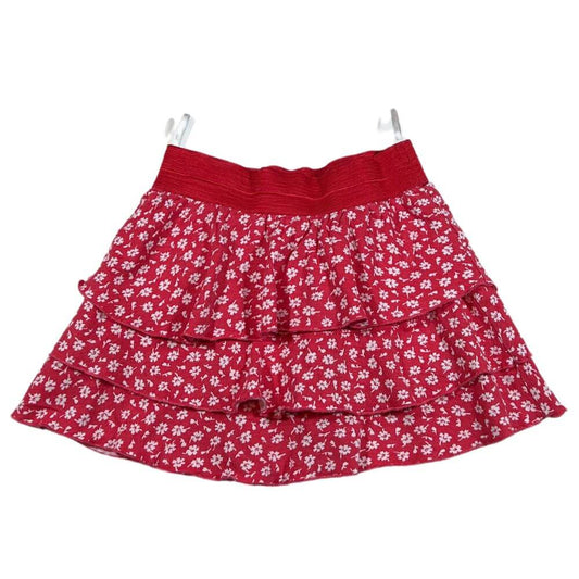 Jupe à volants rouge et petites fleurs blanches , joli élastique rouge à la taille