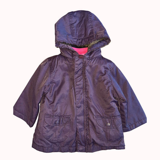 manteau violet à capuche avec doublure chaude amovible rose, marque Bout’chou, taille 18 mois.