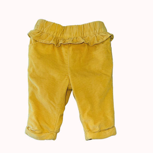  Pantalon bébé en velours côtelé jaune moutarde avec volant à la taille, taille 1 mois, marque Orchestra.