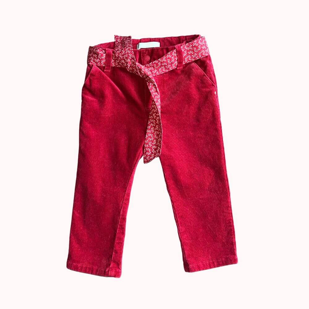 PANTALON VELOURS ROUGE OBAÏBI 12 MOIS