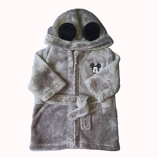 Peignoir éponge gris avec broderie Mickey Mouse et capuche à oreilles, pour bébé 12 mois, de la collection Disney.