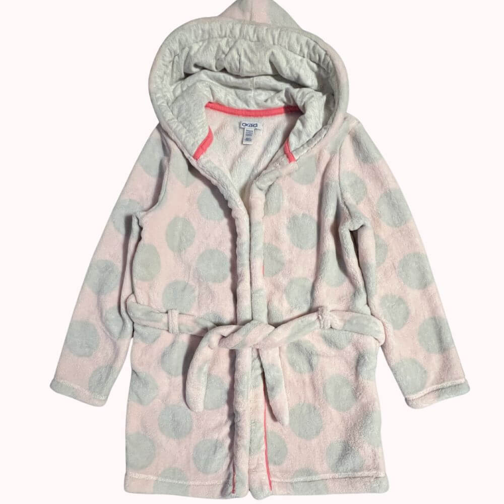 PEIGNOIR ROSE A POIS GRIS- OKAÏDI- 8 ANS