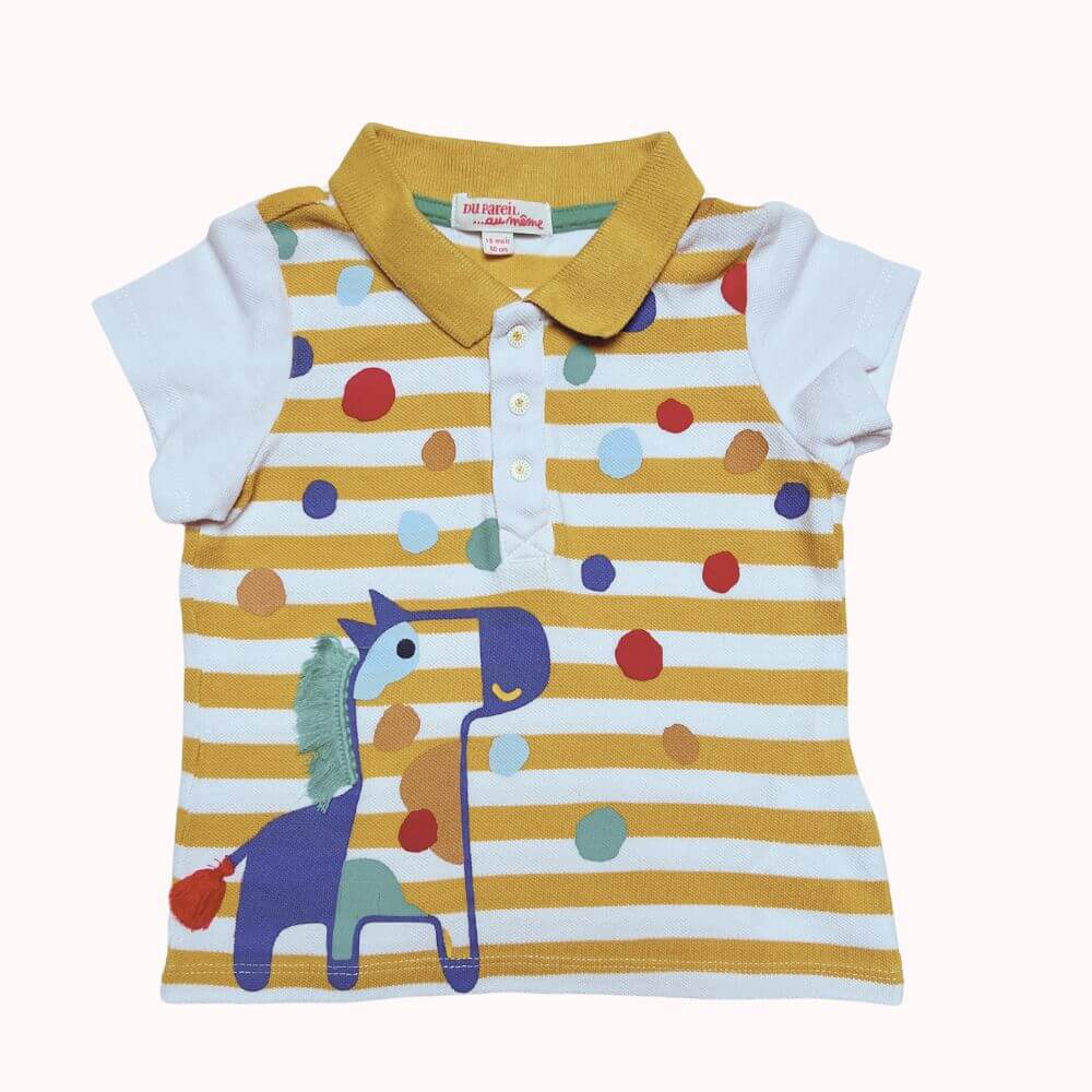 POLO JAUNE ET BLANC MOTIF CHEVAL LUDIQUE -DPAM- 18 MOIS