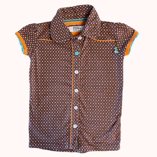 POLO MARRON MOTIFS GEOMETRIQUES - 4FUNKY FLAVOURS-  7-8 ANS (122-128)