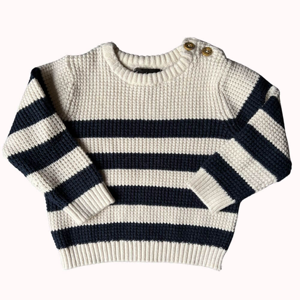 PULL BEIGE ET BLEU - 6 MOIS