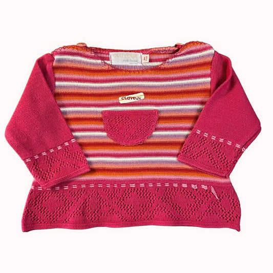 PULL ROSE ET ORANGE -CLAYEUX- 9 MOIS