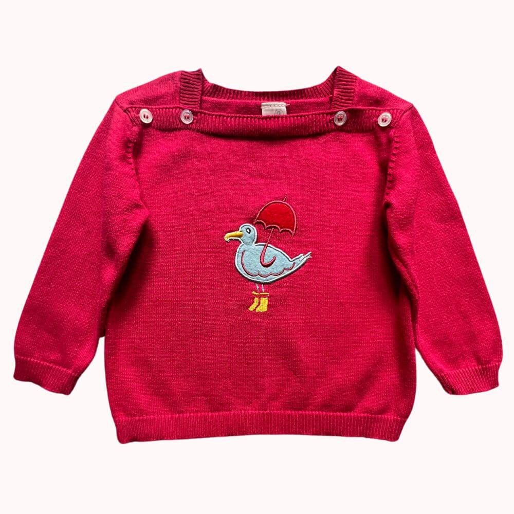 PULL ROSE "CANARD SOUS LA PLUIE" 9 mois