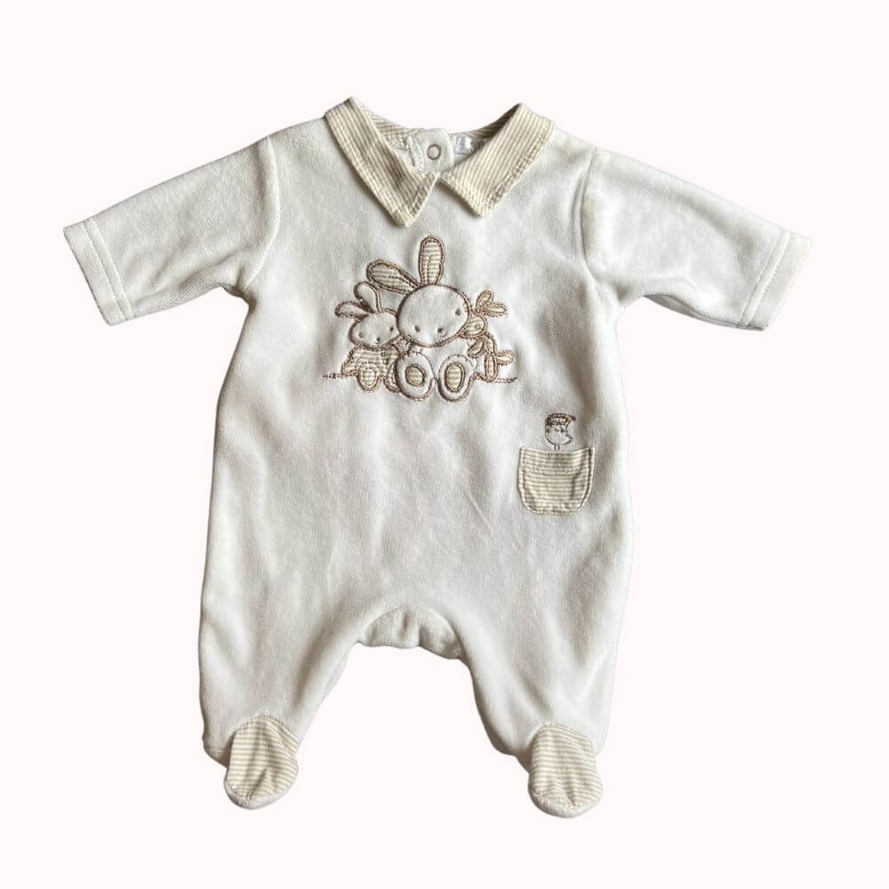 PYJAMA NAISSANCE ECRU MOTIF LAPIN 0-1 MOIS