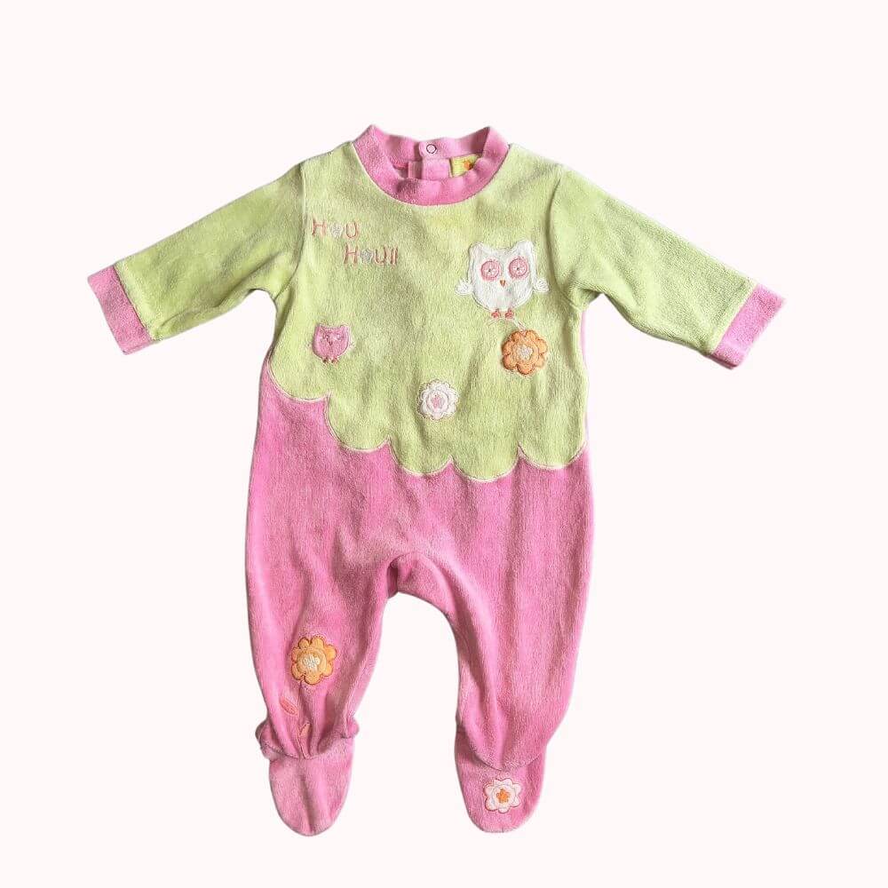 PYJAMA VERT ET ROSE MOTIF CHOUETTE 6 MOIS