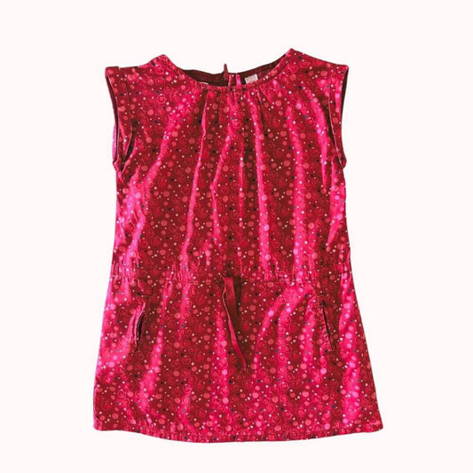Robe rouge fille à imprimé bulles, sans manches, avec lien de serrage et deux poches, taille 4 ans, marque Okaïdi.