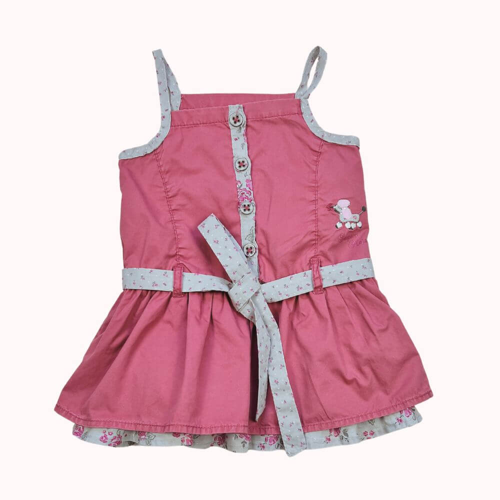  Robe rose à bretelles pour bébé 6 mois, avec ceinture et détails fleuris, fermeture par boutons, marque Sergent Major.