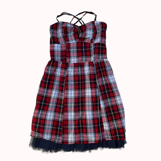 ROBE ROUGE ECOSSAISE A BRETELLES -ETAM- 8 ANS