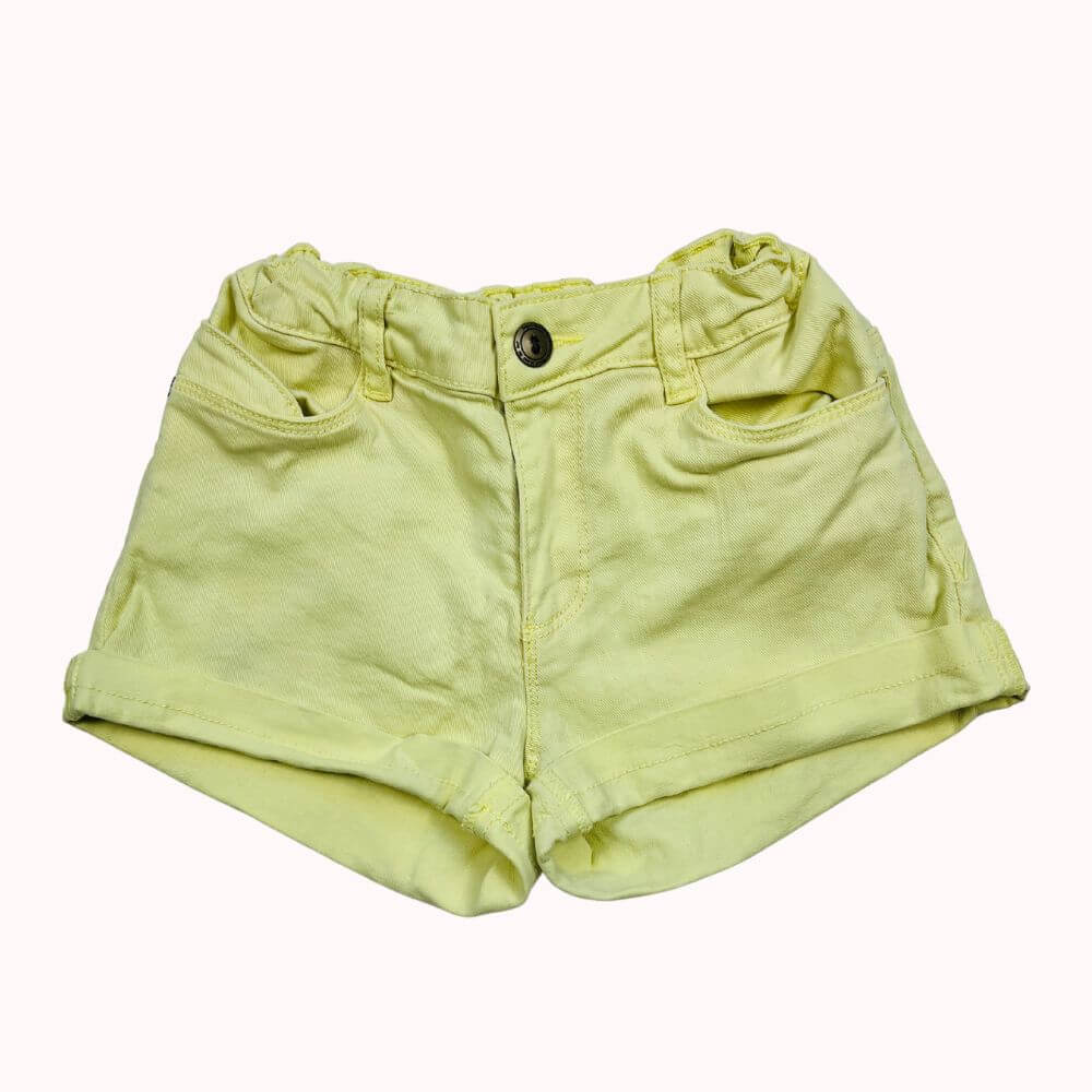 Short jaune vif pour enfant, 10 ans, avec revers et taille ajustable, marque Tape à l’œil.