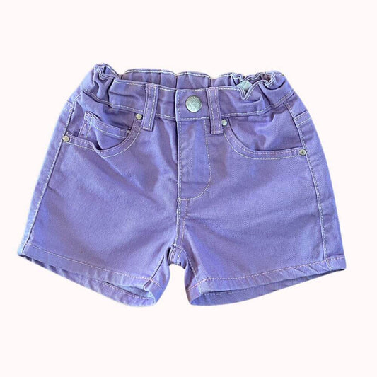 Short mauve en toile, taille ajustable avec élastique intérieur, 5 ans.