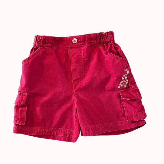 short rouge bébé en coton, avec poches cargo, taille 6 mois, motif brodé côté