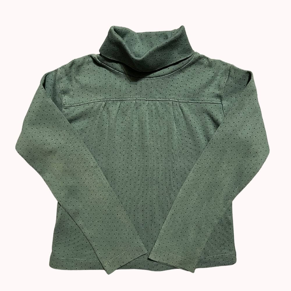 SOUS-PULL VERT A POINTS BLEUS -TESSAIA-  5 ANS