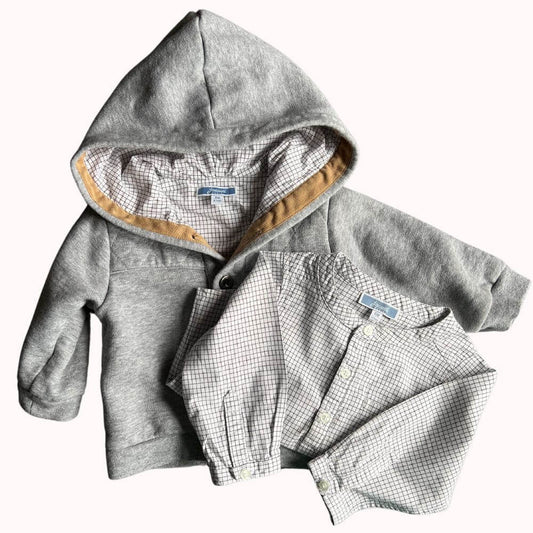 SWEAT A CAPUCHE ET SA CHEMISE ASSORTIE -JACADI-6 MOIS