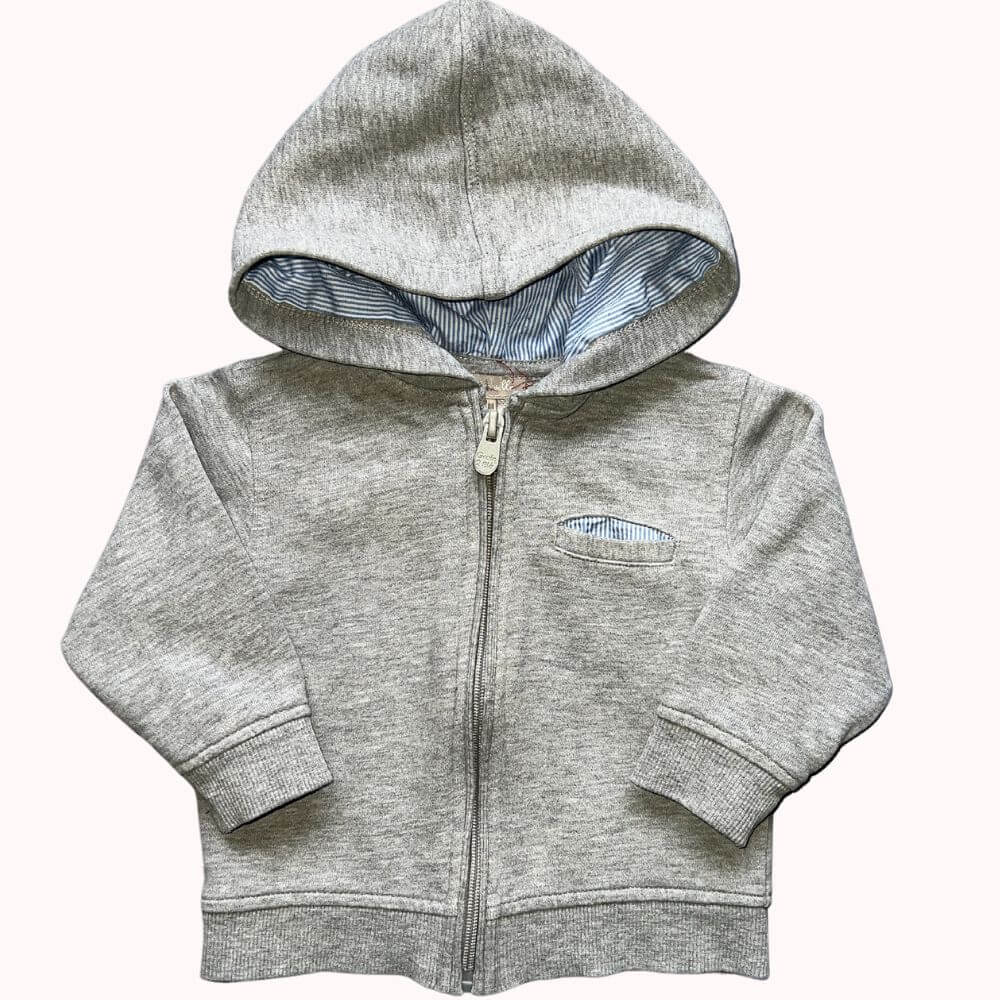 SWEAT GRIS A CAPUCHE-GRAIN DE BLE- 12 MOIS