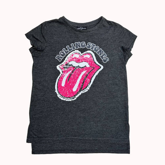 T-shirt gris chiné enfant, manches courtes, imprimé "Rolling Stones" avec sequins réversibles, coupe fluide et confortable.