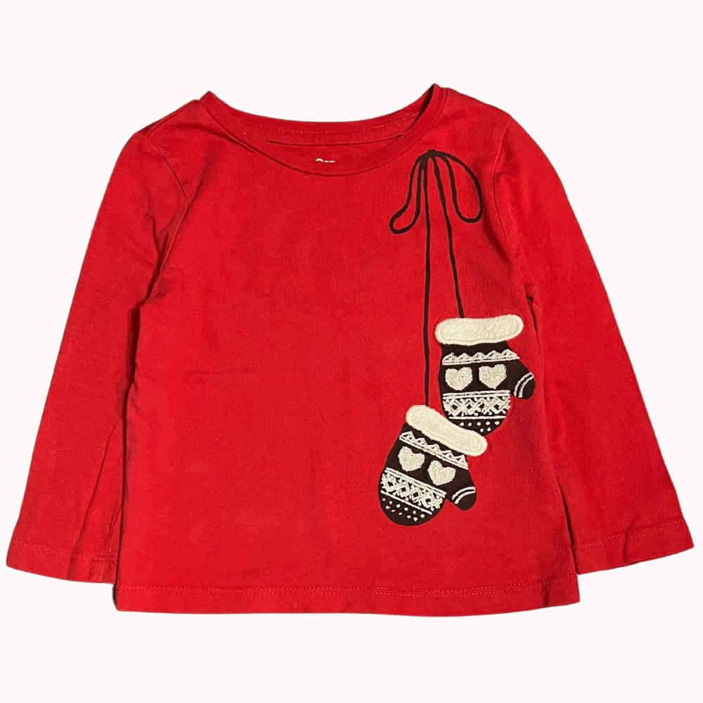 TEE-SHIRT MANCHES LONGUES ROUGE MOTIF MOUFLES -BABY GAP- 12-18 MOIS