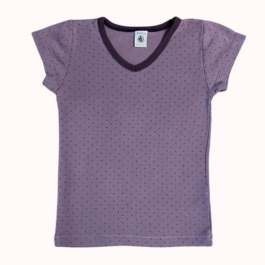 TEE-SHIRT MAUVE A POIS -PETIT BATEAU- 8 ANS