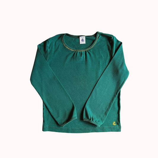 TEE-SHIRT VERT MANCHES LONGUES- PETIT BATEAU- 6 ANS