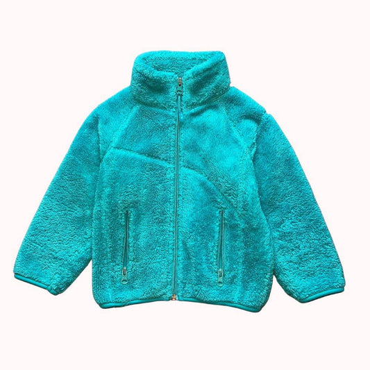 Veste polaire turquoise pour bébé 2 ans avec fermeture éclair et poches zippées.