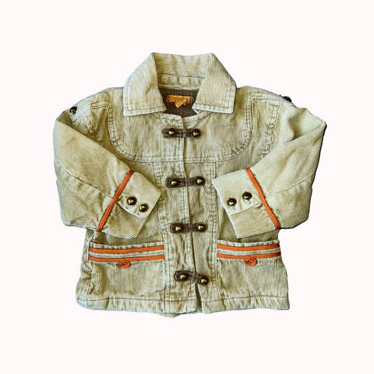  veste en velours beige avec détails orange et boutons dorés, marque Orchestra, taille 23 mois.