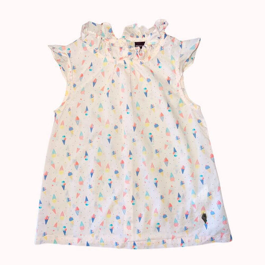  Haut sans manches Sergent Major 9 ans, imprimé cornets de glace multicolores, col volanté, boutons roses au dos.